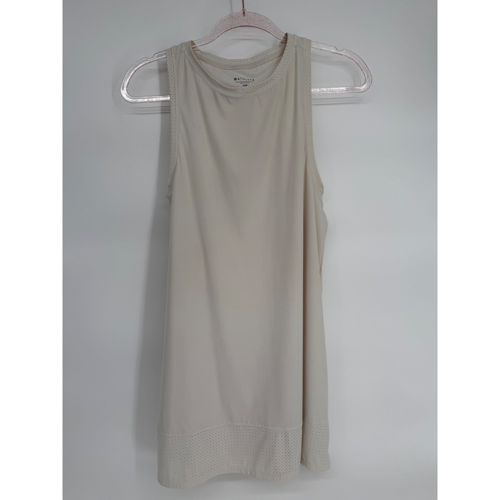 Athleta Womens White‎ Sleeveless Perforated Hem Dress Performance Sz XSP